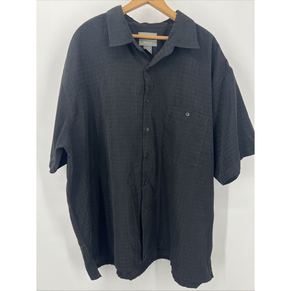 Bruno Men's 3X Big Black Sueded Microfiber Shirt Short Sleeve‎ Button-Up Soft